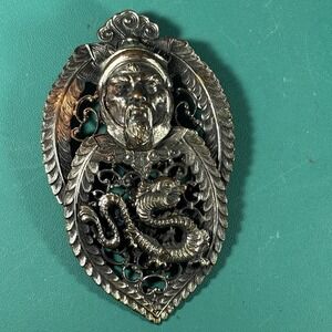 Unique Vintage Silver tone Chinese Emperor Dragon Scarf Dress Clip